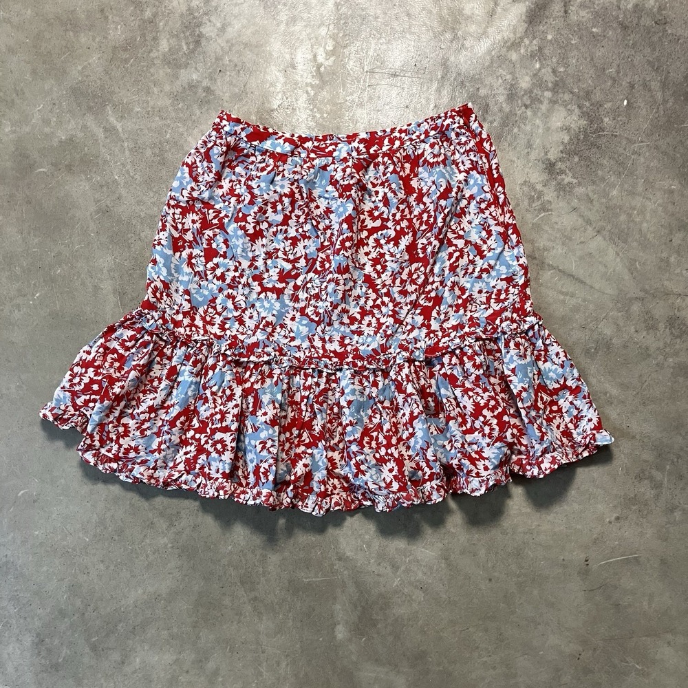 Paloma Blue Silk Mini Skirt XS Boho Floral Ruffle Summer‎ Festival RTR